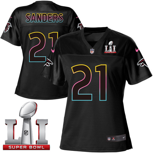Nike Falcons #21 Deion Sanders Black Super Bowl LI 51 Women's NFL Fashion Game Jersey